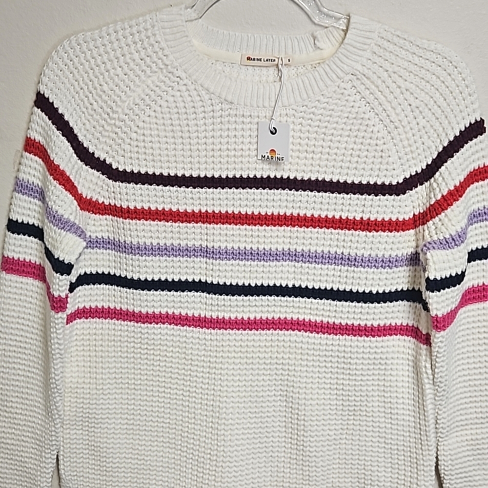 Marine Layer Delaney Raglan sweater cream multi stripe women's size small - Picture 4 of 12